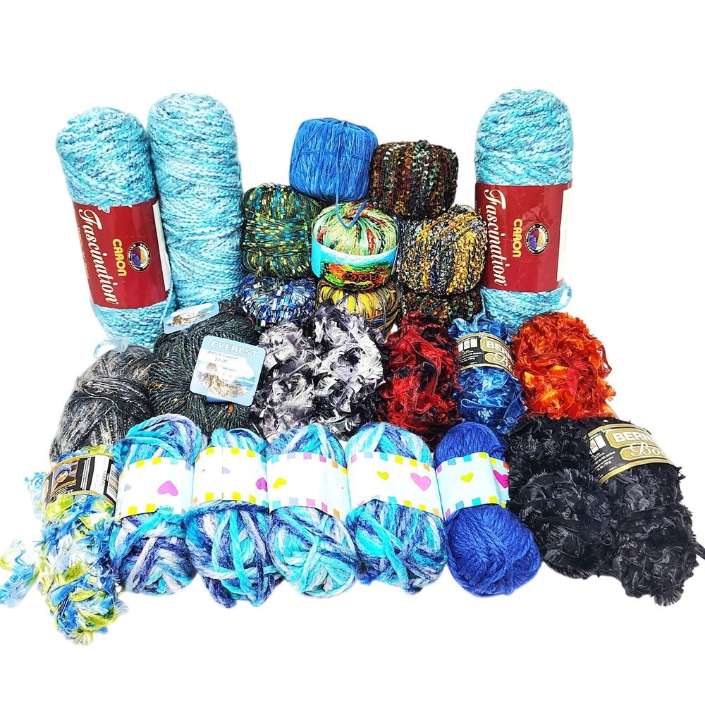 Mixed Yarn Lot Bernat Boa Caron Fascination Lion Brand Trellis Crochet Knit